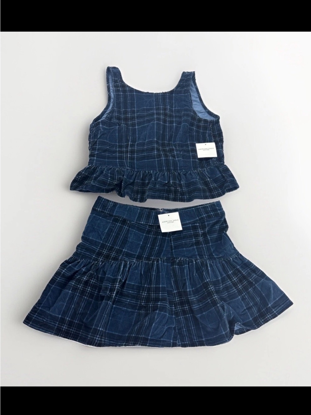American Eagle Back Bow Peplum Tank Top w High Waist Drop Waist Mini Skirt XXS